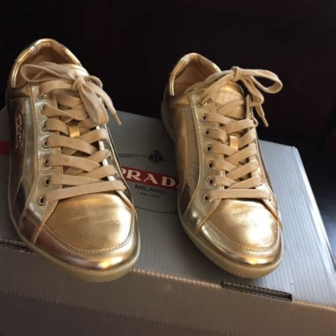 prada jeweled shoes|Prada gold leather sneakers.